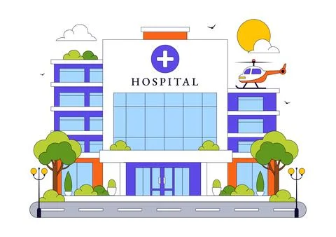 Hospital Building Vector Illustration Featuring Modern Healthcare Facility .. Ilustración de archivo