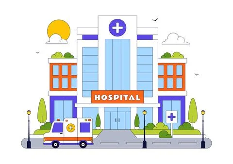 Hospital Building Vector Illustration Featuring Modern Healthcare Facility .. Ilustração Stock