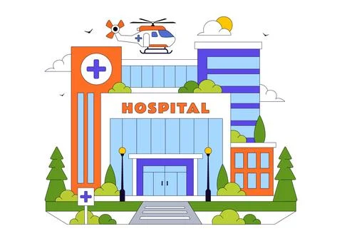 Hospital Building Vector Illustration Featuring Modern Healthcare Facility .. Ilustración de archivo