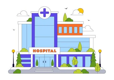 Hospital Building Vector Illustration Featuring Modern Healthcare Facility .. Ilustración de archivo