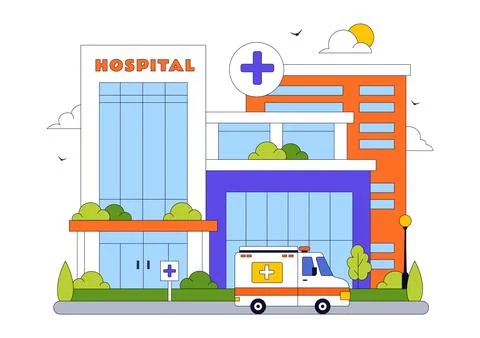 Hospital Building Vector Illustration Featuring Modern Healthcare Facility .. Ilustración de archivo