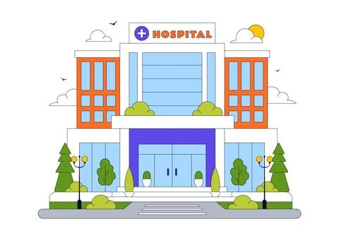 Hospital Building Vector Illustration Featuring Modern Healthcare Facility .. Ilustración de archivo