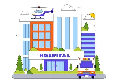 Hospital Building Vector Illustration Featuring Modern Healthcare Facility .. Ilustración de archivo