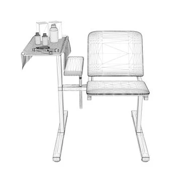 Hospital chair wireframe with a table on the side with medicines and syringes Stock Illustration