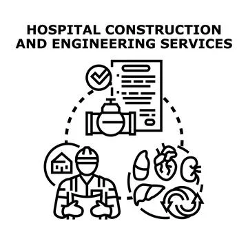 Hospital construction and engineering services planning and design Illustrazione stock