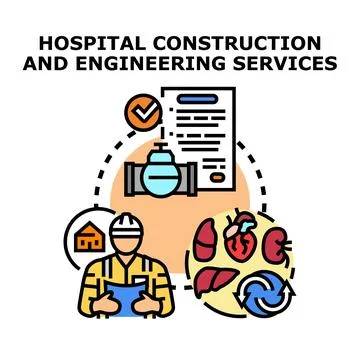Hospital construction and engineering services planning and design Stock Illustration