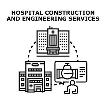 Hospital construction engineering services building medical facility Stock Illustration