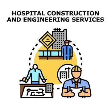 Hospital construction engineering services building medical facility Stock Illustration