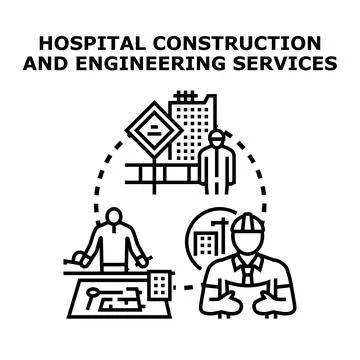 Hospital construction engineering services building medical facility Stock Illustration