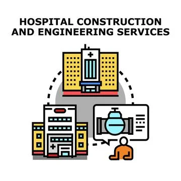 Hospital construction engineering services building medical facility Stock Illustration
