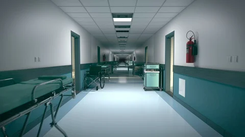 Hospital corridor, camera moving forward, looping 3D animation Stock Footage 129818850
