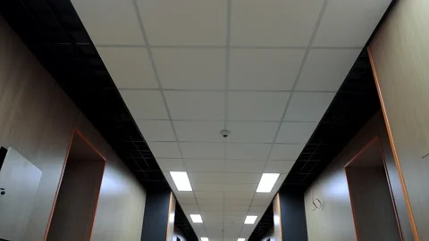 Hospital corridor ceiling, Lighting and looking up through the eyes of a patient Stock Footage 219670409