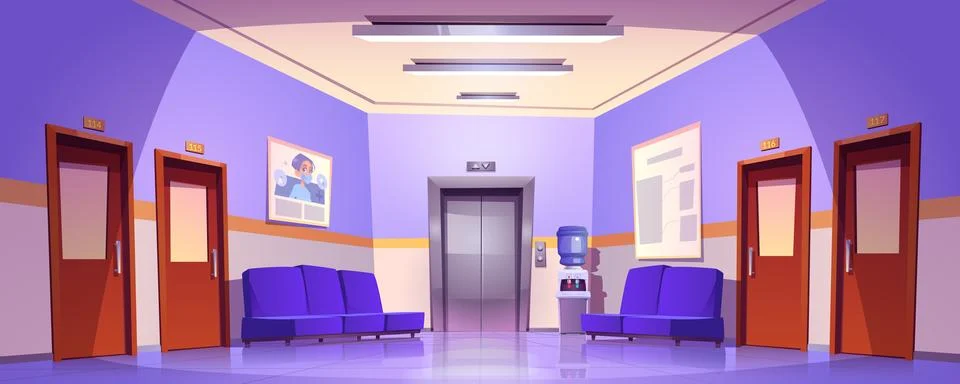 Hospital corridor interior door vector background Stock Illustration