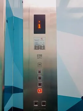 Hospital elevator button at 4 level storey floors building. Close up Stock Photos