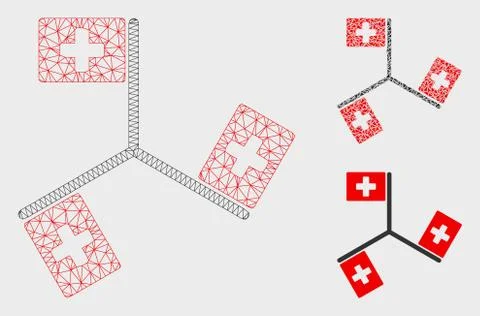 Hospital Flags Vector Mesh Network Model and Triangle Mosaic Icon Stock Illustration