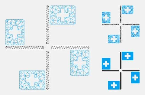 Hospital Flags Vector Mesh Wire Frame Model and Triangle Mosaic Icon Illustrazione stock