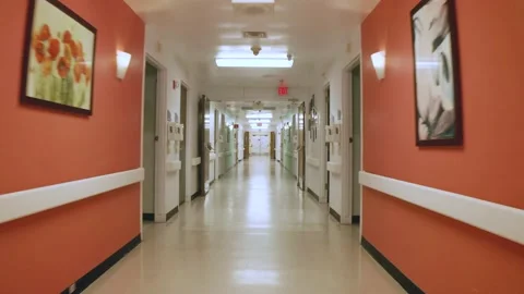 Hospital Hallway with Drone Video stock 166323917