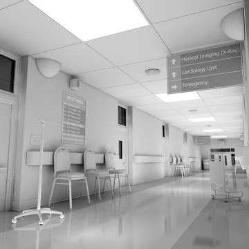 Hospital Hallway White 3D Model