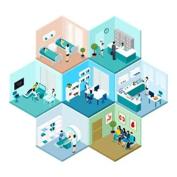 Hospital Hexagonal Tessellated Pattern Isometric Composition Stock Illustration