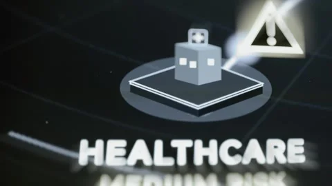 Hospital icon and warning triangle identify the healthcare sector as medium Stock Footage 343358368