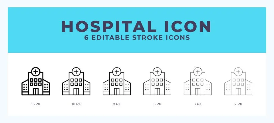 Hospital icon with different stroke. Editable stroke. Vector illustration. Stock Illustration