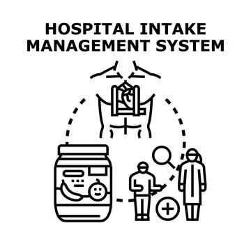 Hospital intake management system process connecting patient care Stock Illustration