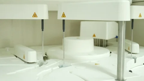 Hospital laboratories, automatic biochemical analyzer.running test Stock Footage 81193155