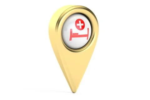 Hospital location concept, map pointer. 3D rendering Stock Illustration