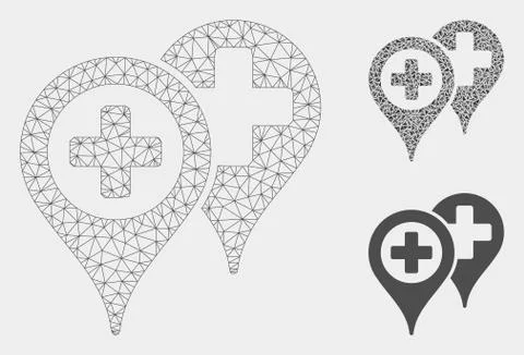 Hospital Locations Vector Mesh 2D Model and Triangle Mosaic Icon Illustrazione stock