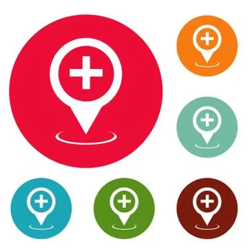 Hospital map pointer icons circle set vector Stockillustratie