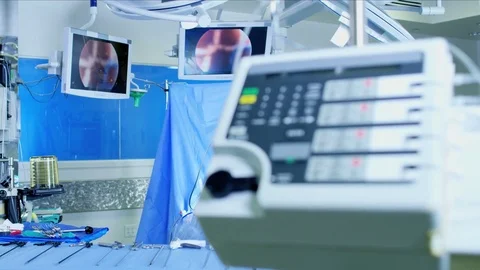 Hospital medical computer monitor Technology used in the operational procedures Stock Footage 76887590