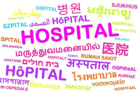 Hospital multilanguage wordcloud background concept Illustrazione stock