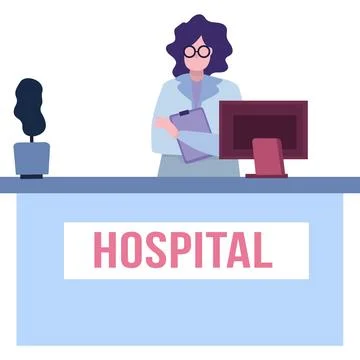 Hospital reception icon flat vector doctor at desk Иллюстрация
