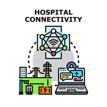 Hospital system connecting patient data and power infrastructure Stock Illustration
