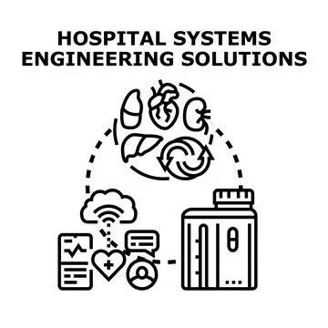 Hospital systems engineering solutions improving healthcare processes Stock Illustration