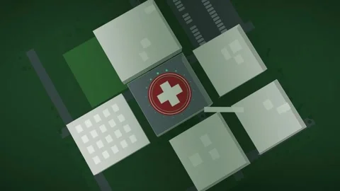 Hospital Top-Down Map Isometric View Green Landing Pad Marker Medical Facility Stock Footage 344878872