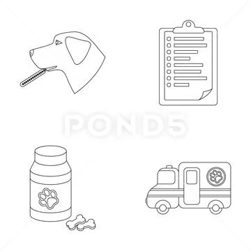 Hospital, veterinarian, dog, thermometer .Vet Clinic set collection icons in Stock Illustration