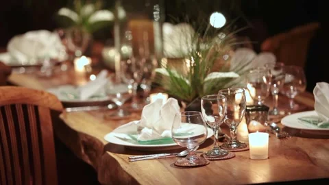 Hospitality Dining Romantic Dinner Table Setting Close Up Stock Footage 339555327