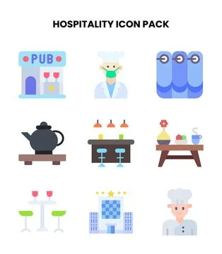 Hospitality Flat Vector Icons Pack Stock Illustration