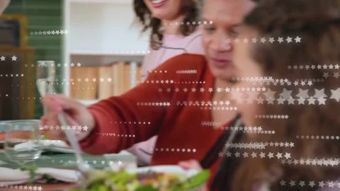 Host carving roast plating slices family passing plates mature woman serving Stock Footage 332956331