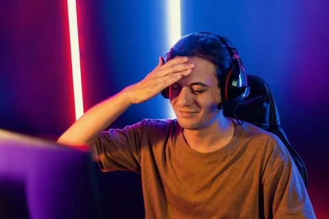 Host channel of gaming smart streamer online game to be failed. Pecuniary. Stock Photos