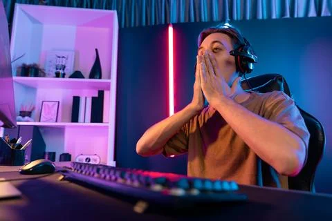 Host channel of gaming smart streamer online game to be failed. Pecuniary. Stock Photos