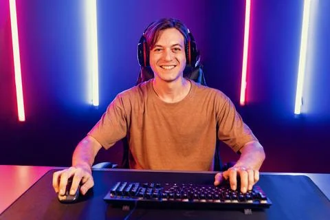 Host channel of smart streamer playing online game to be winner. Pecuniary. Stock Photos