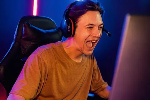 Host channel of smart streamer playing online game to be winner. Pecuniary. Stock Photos