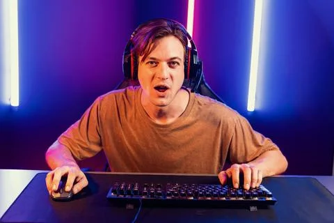 Host channel of smart streamer playing online game to be winner. Pecuniary. Stock Photos