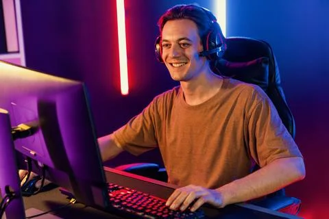Host channel of smart streamer playing online game to be winner. Pecuniary. Stock Photos
