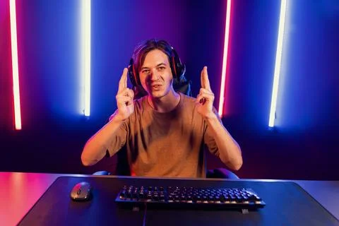Host channel of smart streamer playing online game to be winner. Pecuniary. Stock Photos