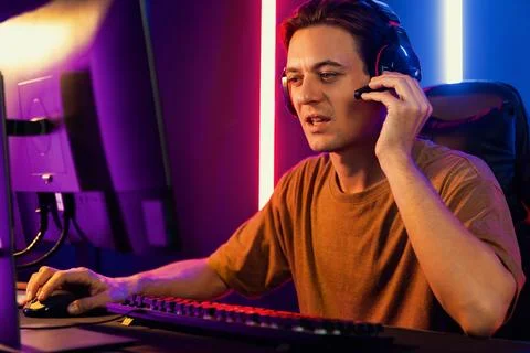 Host channel of smart streamer playing online game to be winner. Pecuniary. Stock Photos