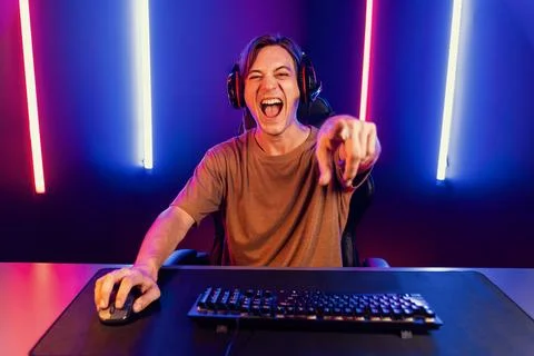 Host channel of smart streamer playing online game to be winner. Pecuniary. Stock Photos