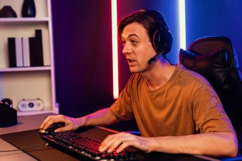 Host channel of smart streamer playing online game to be winner. Pecuniary. Stock Photos